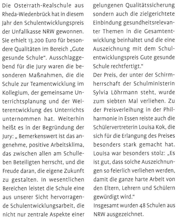 ORS gewinnt Schulentwicklungspreis 2015