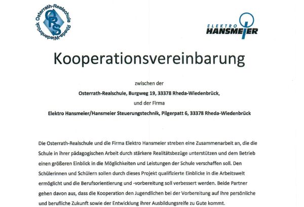 Kooperationsvereinbarung Elektro Hansmeier
